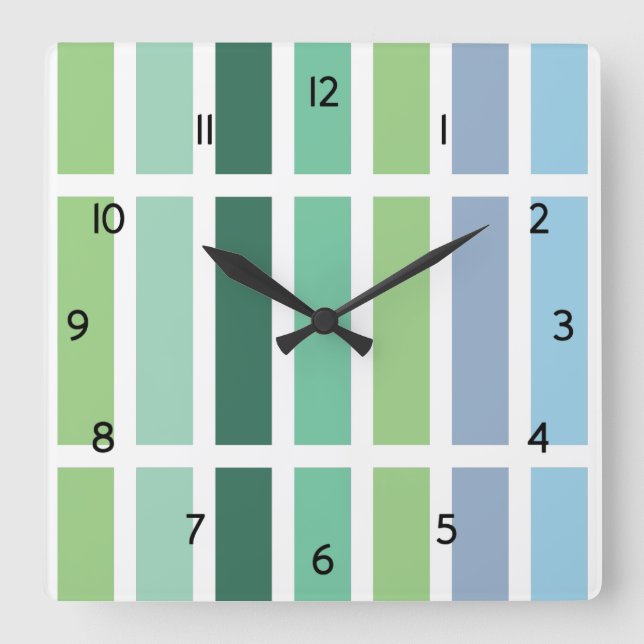 Green and Blue Stripes Square Wall Clock (Front)