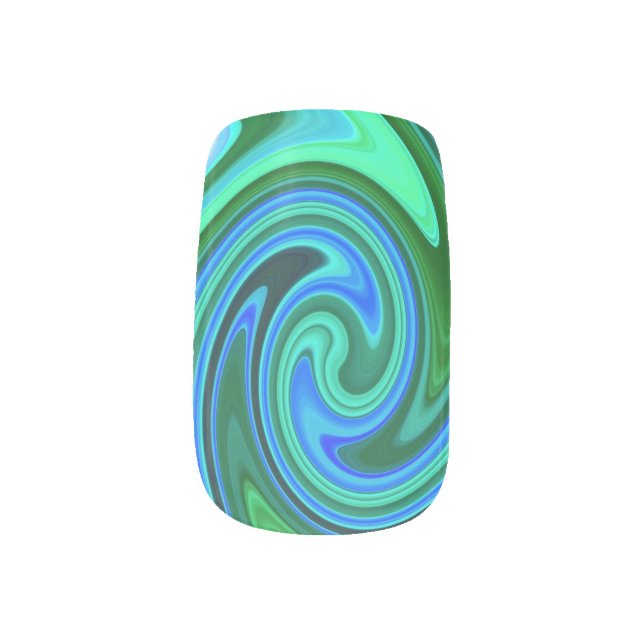 Green and Blue Swirl - Cool Abstract Psychedelic Minx Nail Art (Left Thumb)