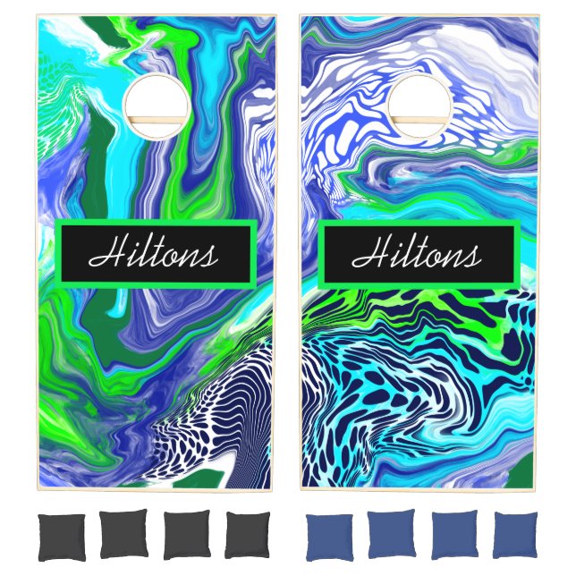 Green and Blue Swirls, Marble like  Cornhole Set (Set)
