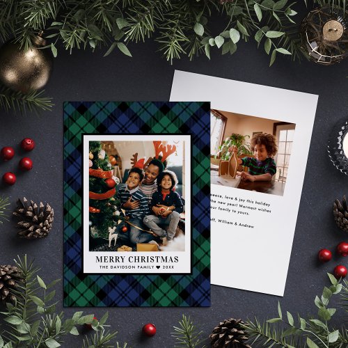 Green and Blue Tartan Plaid Merry Christmas Photo Holiday Card