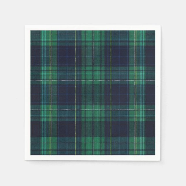 Green and Blue Tartan Plaid Napkins (Front)