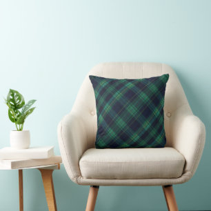 Green and Blue Tartan Plaid Throw Pillow