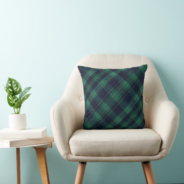 Green and Blue Tartan Plaid Throw Pillow (Chair)