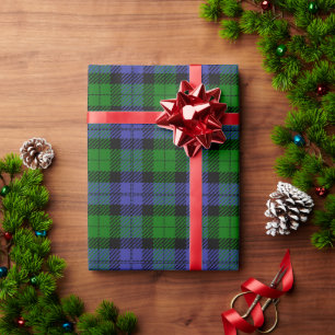 Green and blue tartan plaid wrapping paper