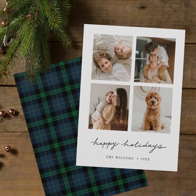 Green and Blue Tartan Simple Modern Multi Photo Holiday Card (Creator Uploaded)