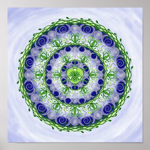 Green and Blue Triple Moon Goddess Mandala Print