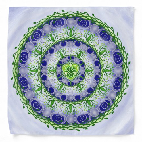 Green and Blue Triple Moon Goddess Mandala Print Bandana