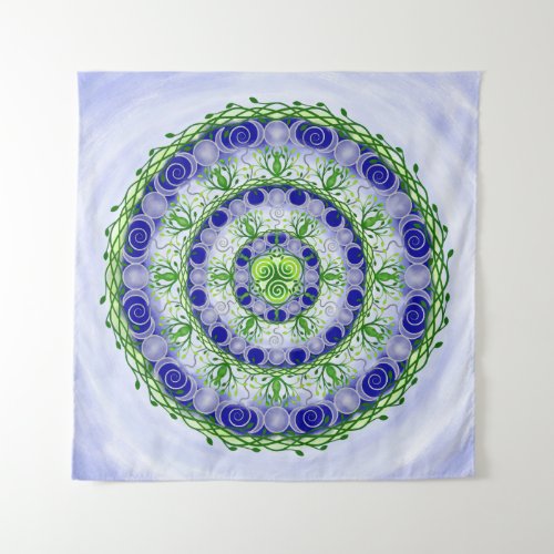 Green and Blue Triple Moon Goddess Mandala Tapestry