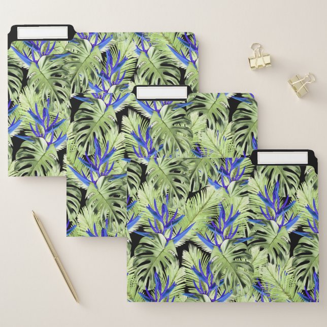 Green and blue tropical plants file folder (Set)
