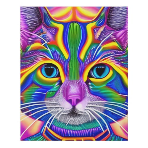 Green and Blue Unique Mystical Kitty Cat Faux Canvas Print