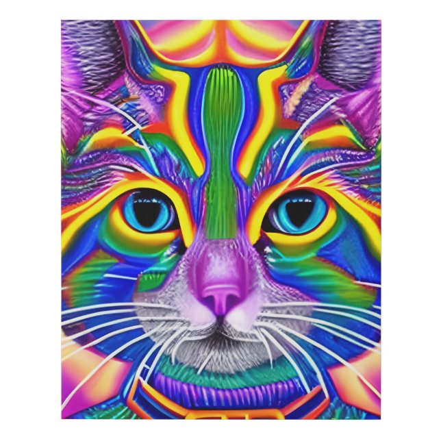 Green and Blue Unique Mystical Kitty Cat Faux Canvas Print (Front)