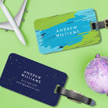 Green and Blue Vibrant Modern Bold Strokes Luggage Tag<br><div class="desc">Trendy and modern luggage tag featuring vibrant thick marker strokes in green and blue with tiny splashes of green and blue on top of it on the front and has a dark blue back side with tiny splashes or green and blue. Personalize it by replacing the placeholder text. For more...</div>