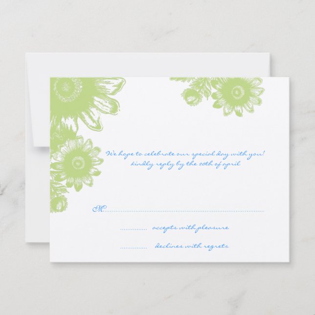 Green and Blue Vintage Floral RSVP Card (Front)