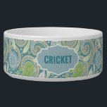 Green and blue vintage paisly pattern monogram bowl<br><div class="desc">Pastel blue and green vintage floral paisley pattern with a custom name/monogram.</div>