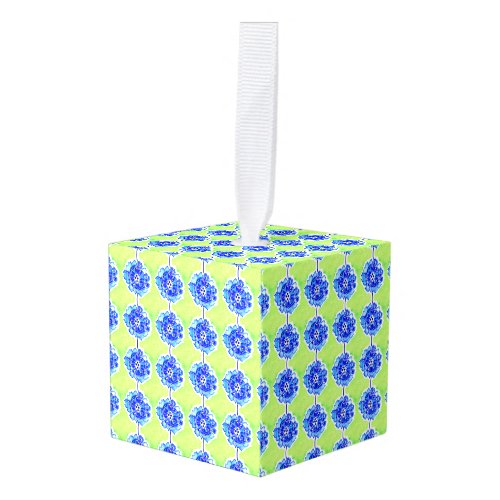 Green and Blue Watercolor Flowers Cube Ornament
