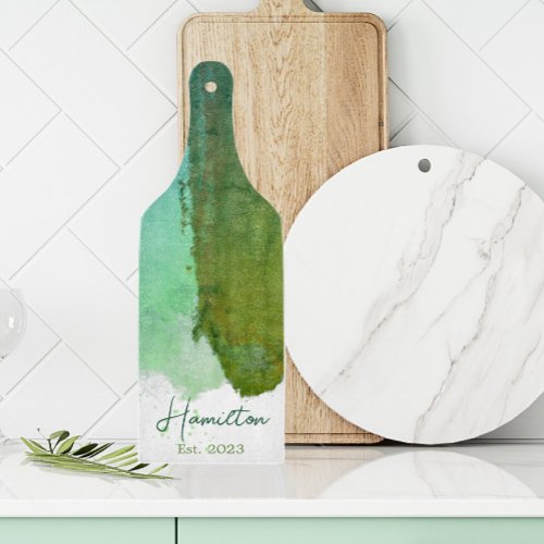 Green And Blue Watercolor Monogram Established Cutting Board