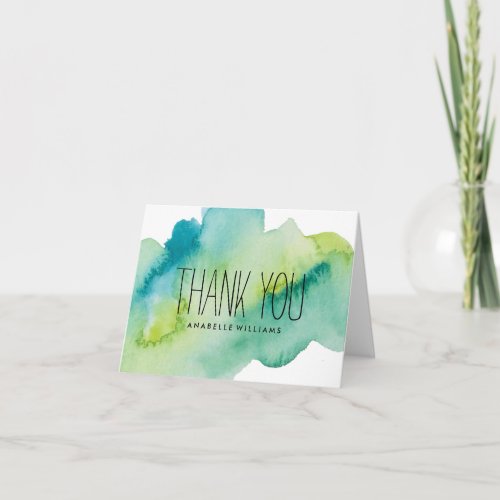 Green and Blue Watercolor Wash Thank You Card