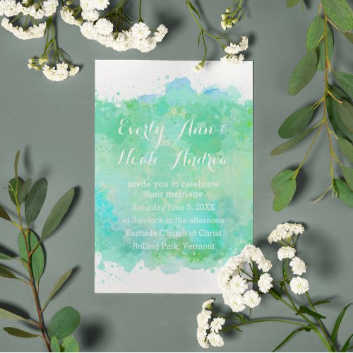 Green and Blue Watercolor Wedding Invitation