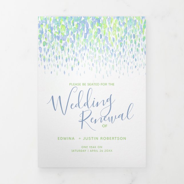 Green and blue wedding renewal ceremony program (Cover)