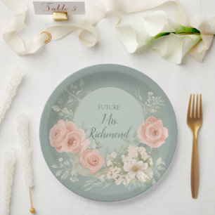Green and Blush Pink Floral Paper Plates