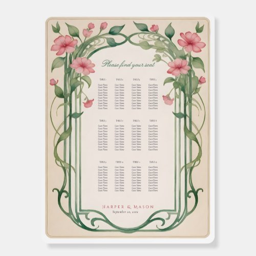 Green and Blush Pink Floral Wedding Seating Chart Foam Board