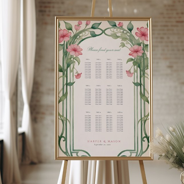 Green and Blush Pink Floral Wedding Seating Chart Foam Board (Creator Uploaded)