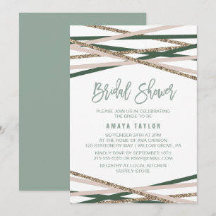 Green and Blush Streamers Bridal Shower Invitation