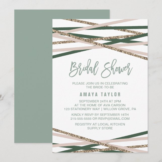 Green and Blush Streamers Bridal Shower Invitation (Front/Back)