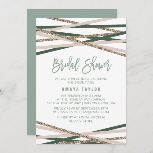 Green and Blush Streamers Bridal Shower Invitation
