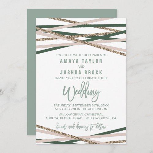 Green and Blush Streamers Wedding Invitation