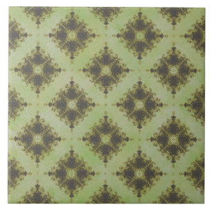Green and Bronze Diamond Burst Pattern Ceramic Tile