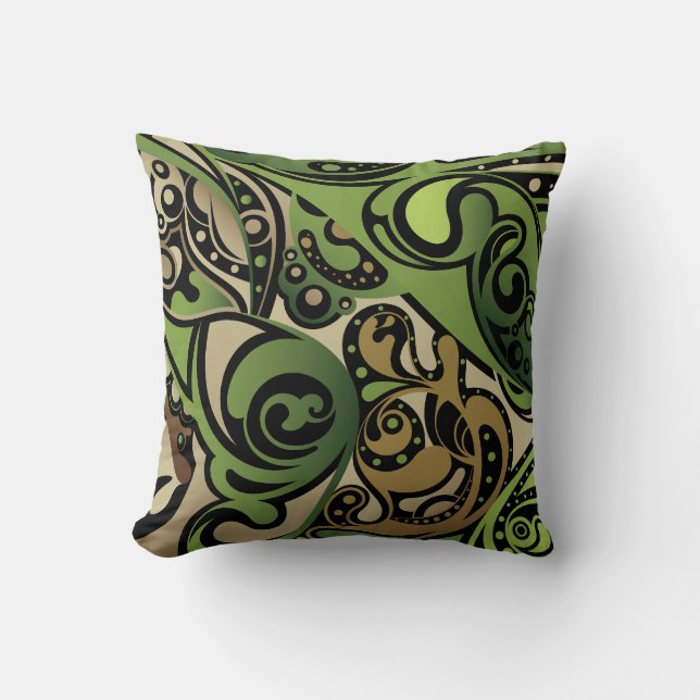 Green and Brown Abstract Throw Pillow (Front)