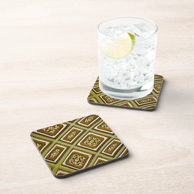 Green and Brown Architecture Print Beverage Coaster (Right Side)