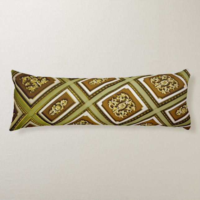 Green and Brown Architecture Print Body Pillow (Front)
