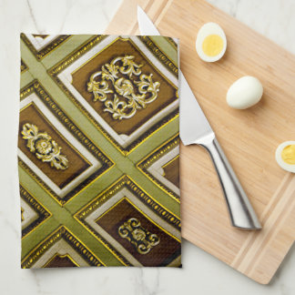 Green and Brown Architecture Print Kitchen Towel