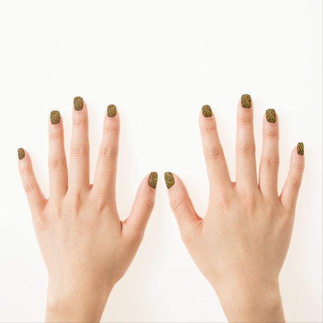 Green and Brown Architecture Print Minx Nail Art (Insitu - Hands)