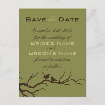 Green And Brown Birds Save The Date Announcement Postcard by designaline at Zazzle