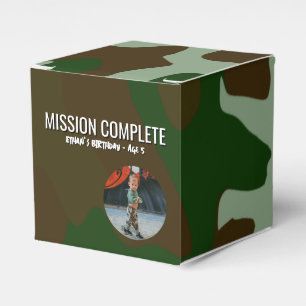 Green and Brown Camo Pattern Mission Complete Favor Boxes