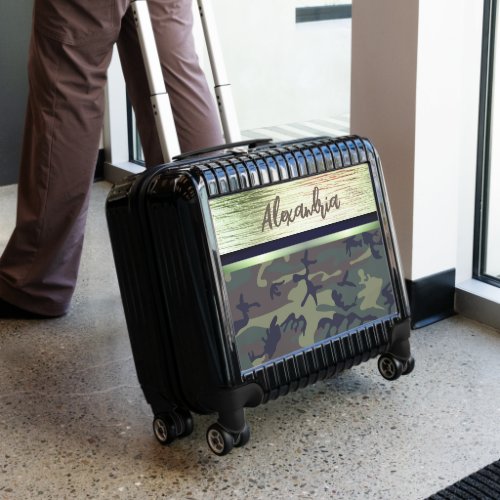 Green and Brown Camo Shimmery Personalized Luggage