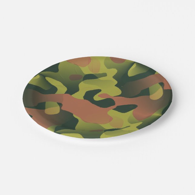 Green and Brown Camouflage Pattern  Paper Plates (Angled)