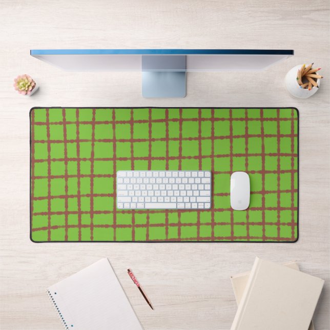 Green and Brown Check Pattern Elegant Functional Desk Mat (Office 1)