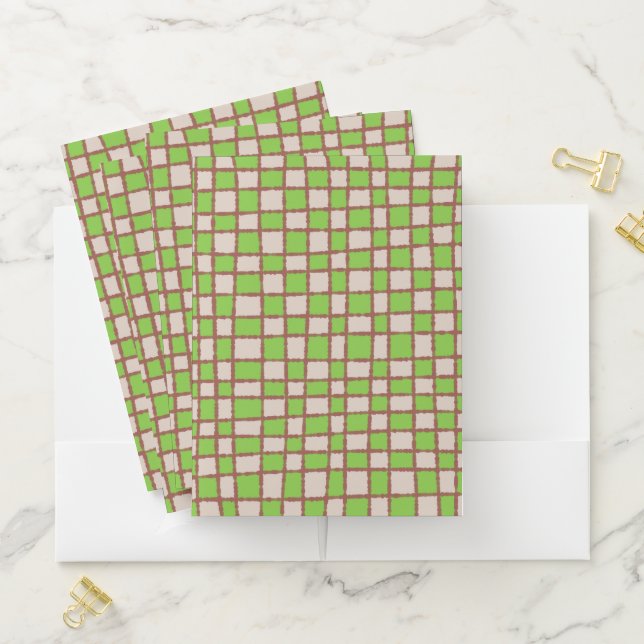 Green and Brown Checkerboard Pattern Classic Pocket Folder (In Situ)