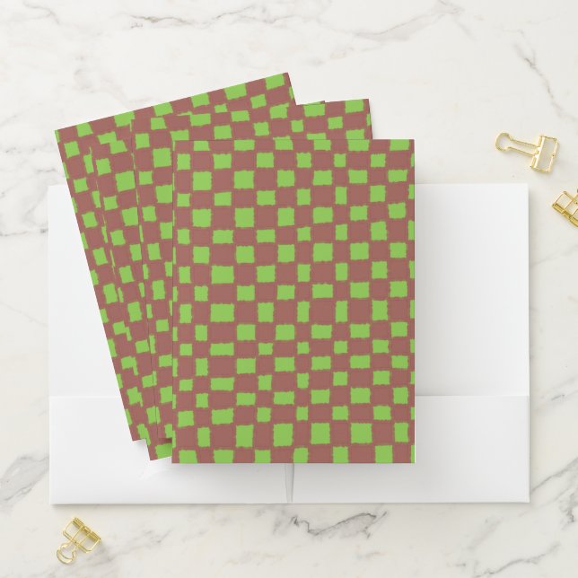 Green and Brown Checkerboard Pattern Classic Pocket Folder (In Situ)