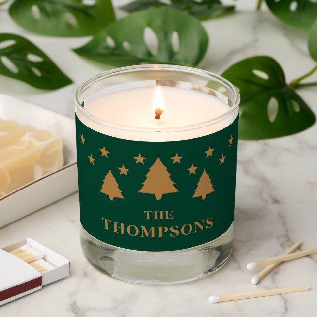 Green And Brown Christmas Fir Trees Custom Photo Scented Candle (Lit)