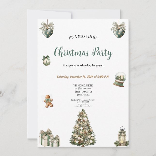 GREEN AND BROWN CUTE CHRISTMAS PARTY INVITATION (Front)