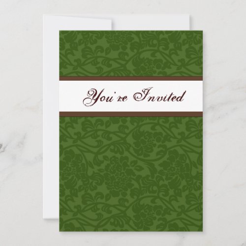 Green and Brown Damask Housewarming Invitation