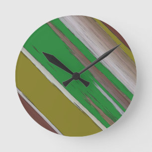 Green And Brown Diagonal Abstract Round Clock