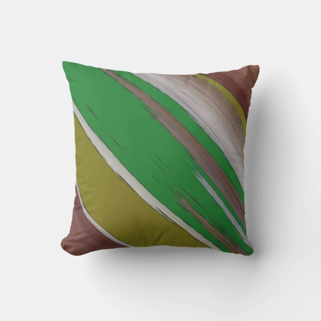 Green And Brown Diagonal Abstract Throw Pillow (Front)