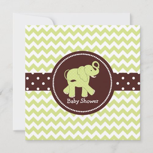 Green and Brown Elephant Couples Baby Shower Invitation