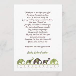 Green and Brown Elephant Thank You Note with poem